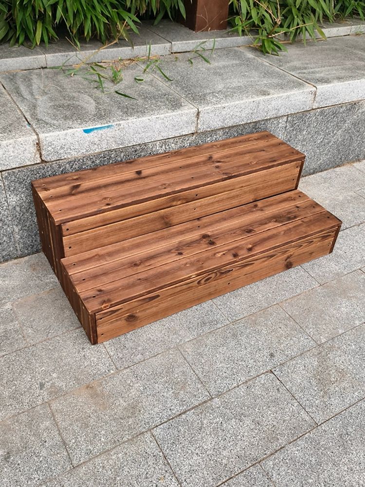 나무 계단 발판 테라스 스툴 디딤판 발받침대 미끄럼 40x75x45cmㅣ3단 - 상품 이미지