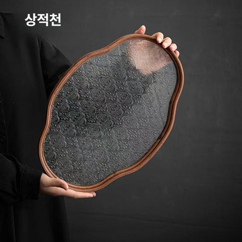 고방유리 트레이 중형 차 찻집 집들이 유리 유럽풍 소형 꽃무늬 카페 투명 빈티지 인테리어 - 상세 이미지 2