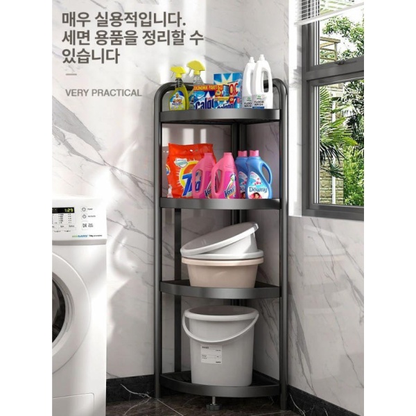 고급형 무타공 접이식욕조 호환 바닥형 코너선반 욕실 5단 인텔리전트블랙 - 상세 이미지 3