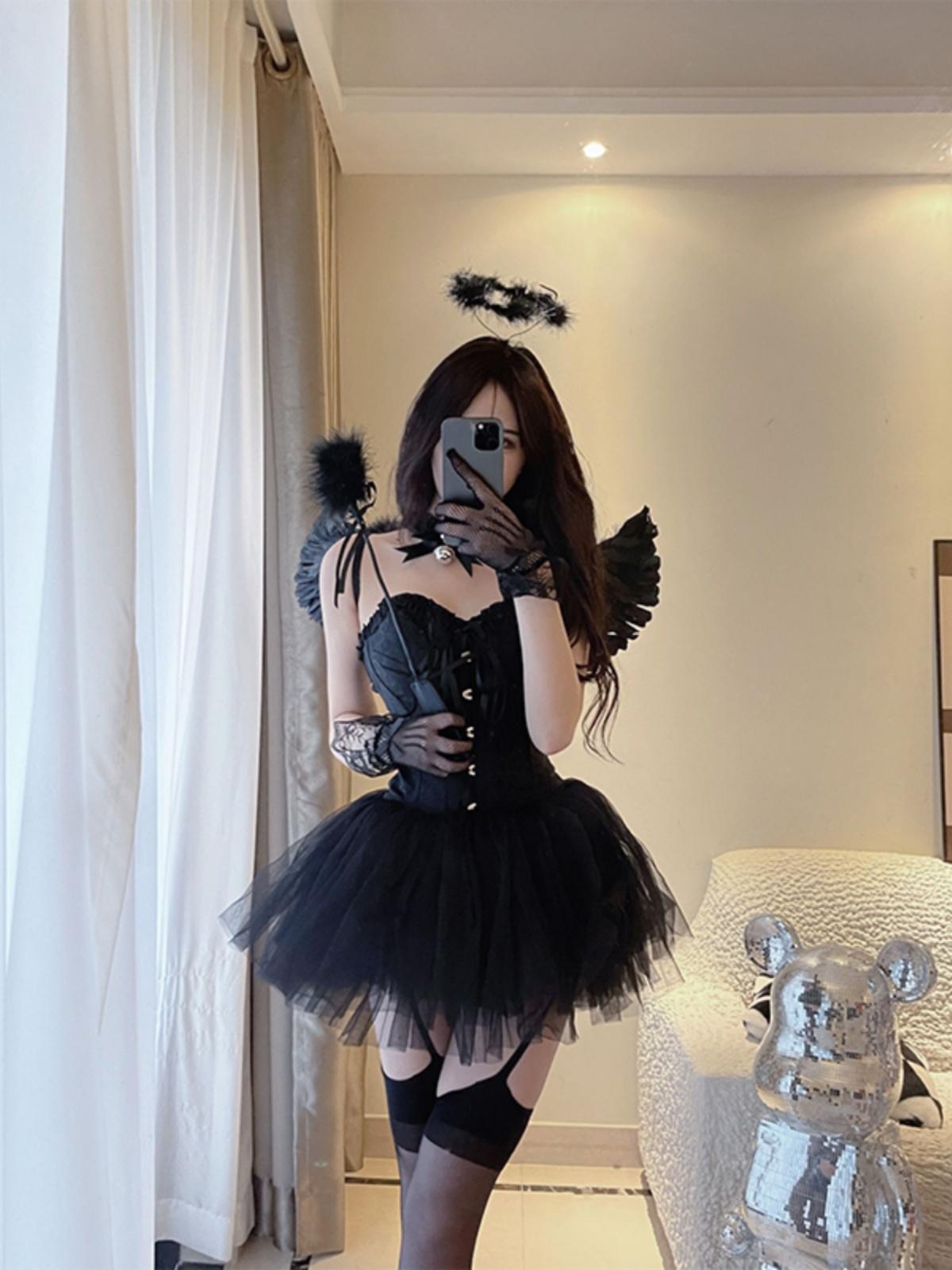 코스프레 연말파티의상 검정 여성용 빈티지 의상 연말파티룩 크리스마스 연말 롱 우아한 소매 - 상세 이미지 4