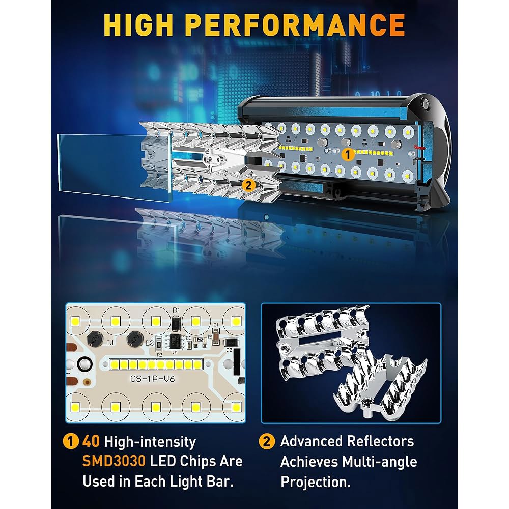 나오에보 7인치 LED 라이트 바, 240W 24,000LM 포드 / 오프로드 안개 트럭 보트 UTV ATV용 스팟 플러드 콤보가 장착된 드라이빙 라이트, 2팩(화이트) - 상세 이미지 3
