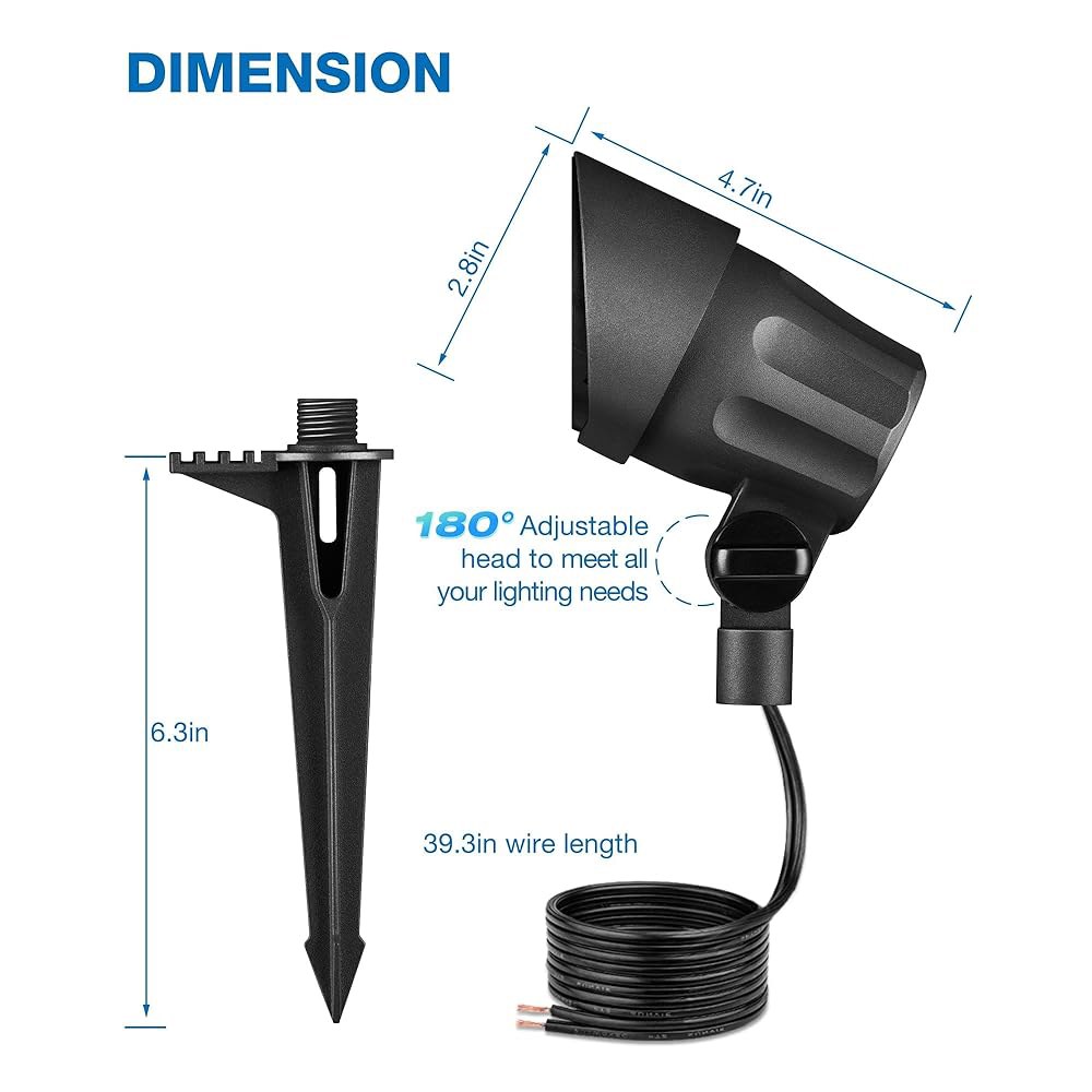 커넥터가 있는 SUNVIE 6W LED 경관 조명 저전압 따뜻한 흰색 실외 12-24V 방수 야드 정원 유선 나무 벽 조명, 8팩 - 상세 이미지 2