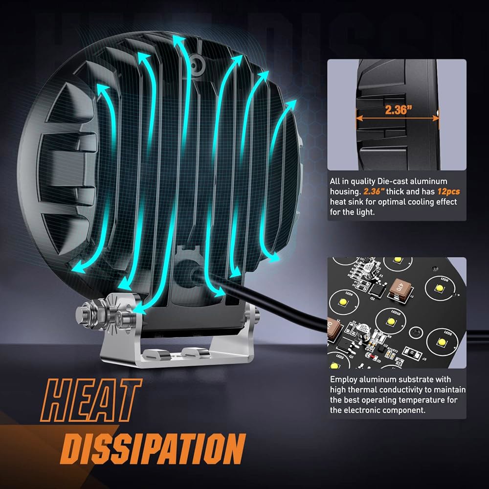 Nilight 5.7인치 원형 50W LED 드라이빙 라이트 포함 / 16AWG DT 커넥터 배선 하네스 6500LM IP68 스팟 플러드 콤보 작업 램프 오프로드 ATV UTV - 상세 이미지 3