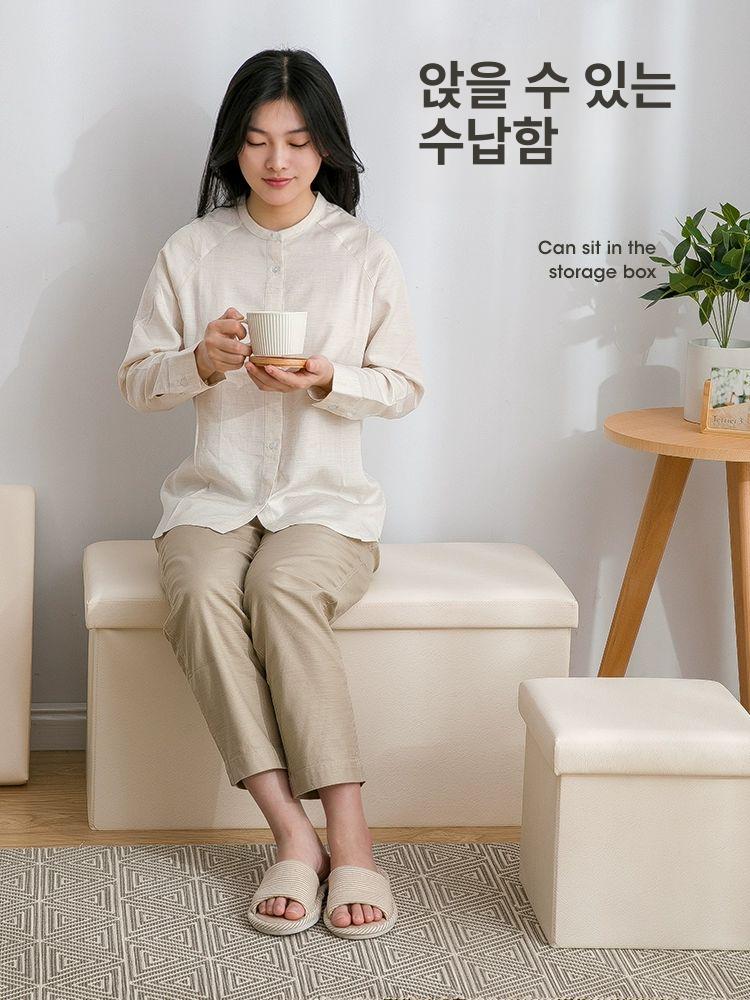 접이식 가죽 스툴 수납 화장대 겸용 다목적 벤치 소파 의자 대형 정리함 - 상세 이미지 3