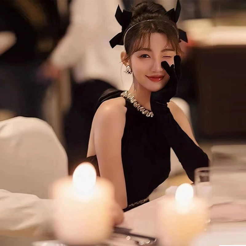 연말 원피스 드레스 파티 파티룩 연말원피스 클럽 크리스마스 모임 시스루 하객룩 롱 벨벳 - 상세 이미지 2