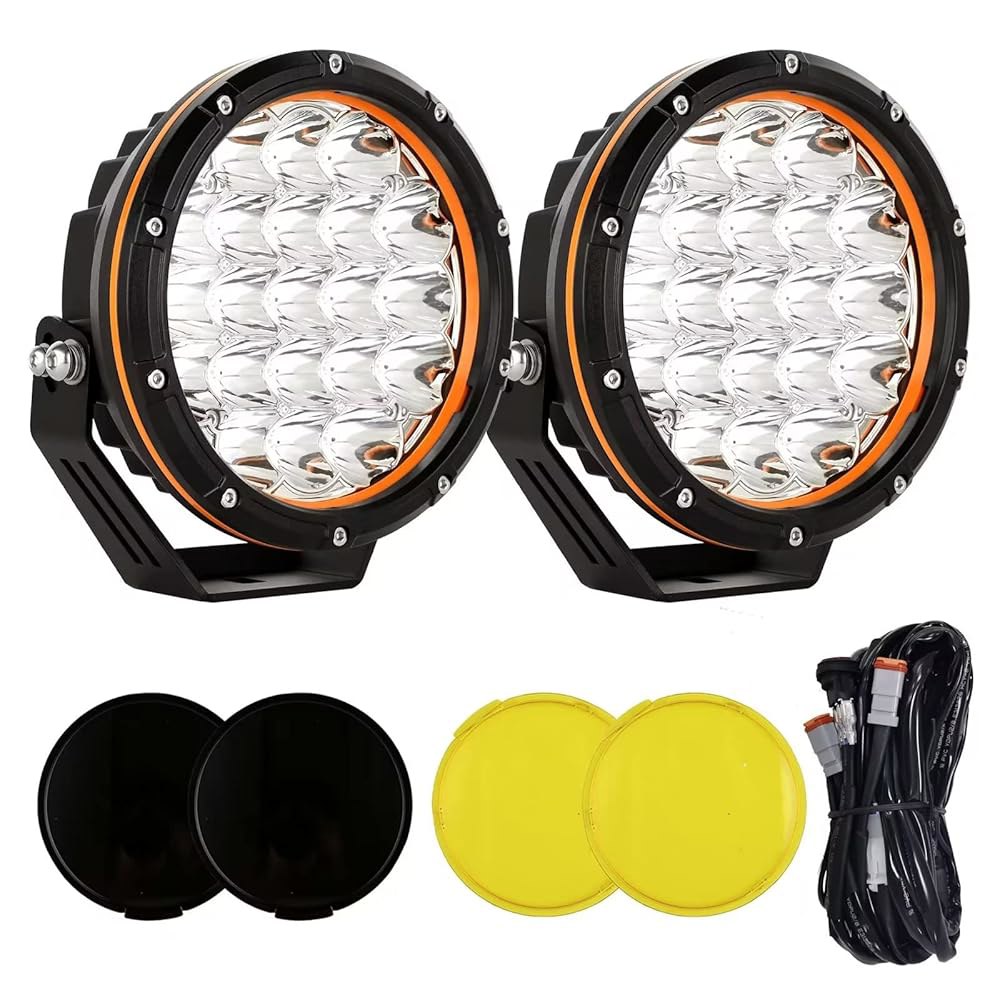 밴싯 7인치 2PCS LED 오프로드 라이트 210W 32,000LM 슈퍼 브라이트 앰버 커버 12V 24V, 픽업 트럭 SUV 오프로드용 배선 하네스 포함 - 상품 이미지