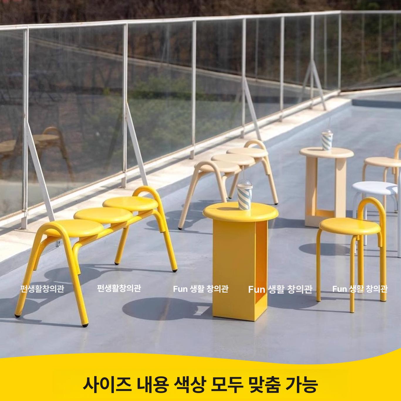 카페 야외철제의자 원형 벤치 유백색 옥상 야외벤치 학교 아웃도어 대기 야외 테라스 이미지 6