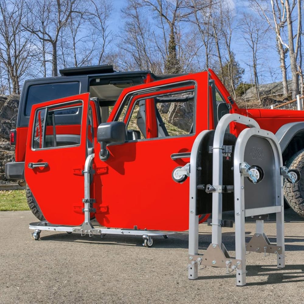 EZ4X4 알루미늄 실버 4도어 접이식 롤링 도어 카트, 보관 랙 홀더 스탠드는 Jeep 랭글러 JL JLU JK JKU TJ YJ 및 글래디에이터 JT 특허를 받았습니다 - 상품 이미지