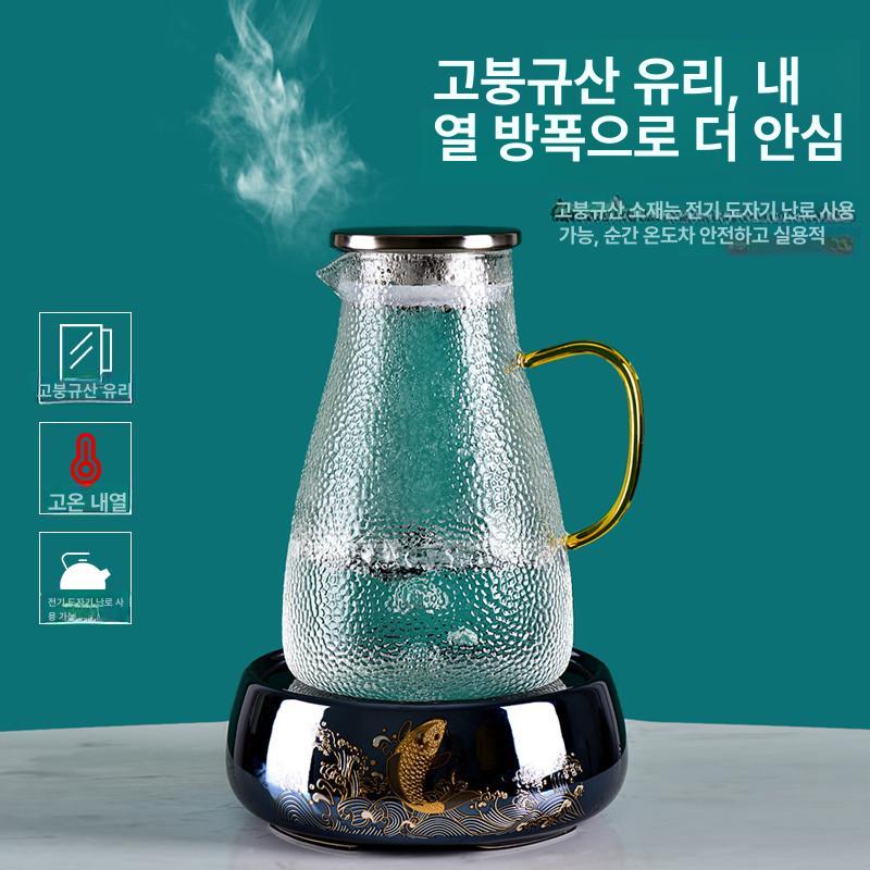 내열유리물병 물통 내열유리용기 워터 유리병 저그 손잡이물병 어린이 뚜껑 식당물병 - 상세 이미지 3