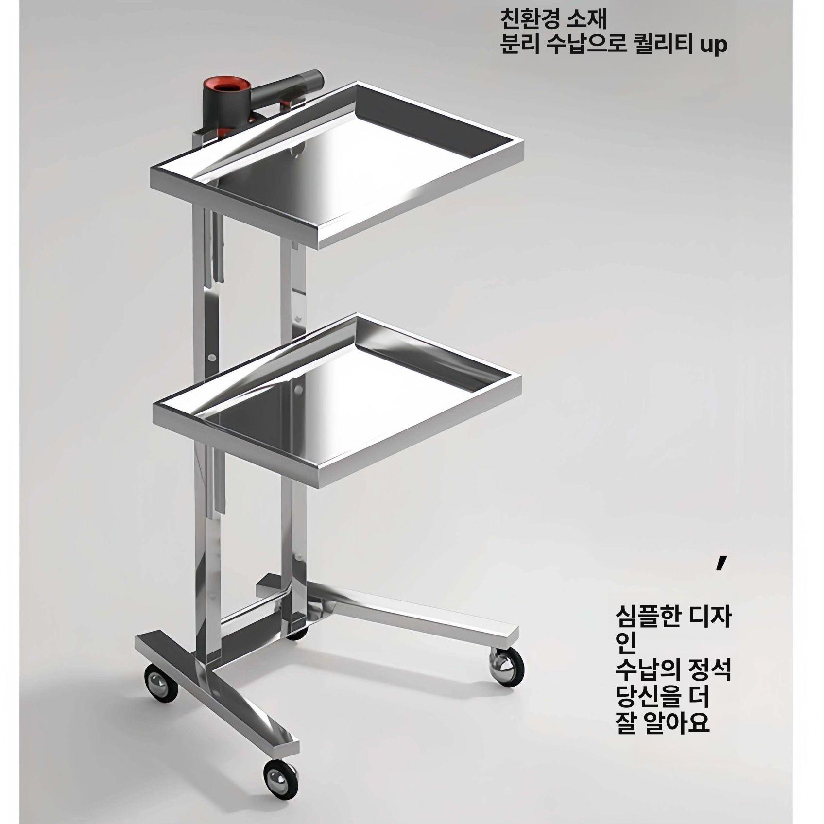 스텐 트롤리 선반 이중층 작업대 미용실 저항이 반영구트레이 미용웨건 원형 미용카트 - 상세 이미지 3