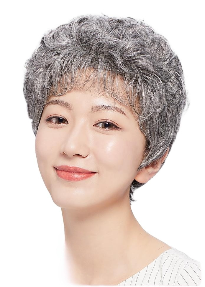 회색 가발 할머니 백발 연극 분장 소품 중년 배우 무대 의상 자연스러운 통가발 - 상품 이미지