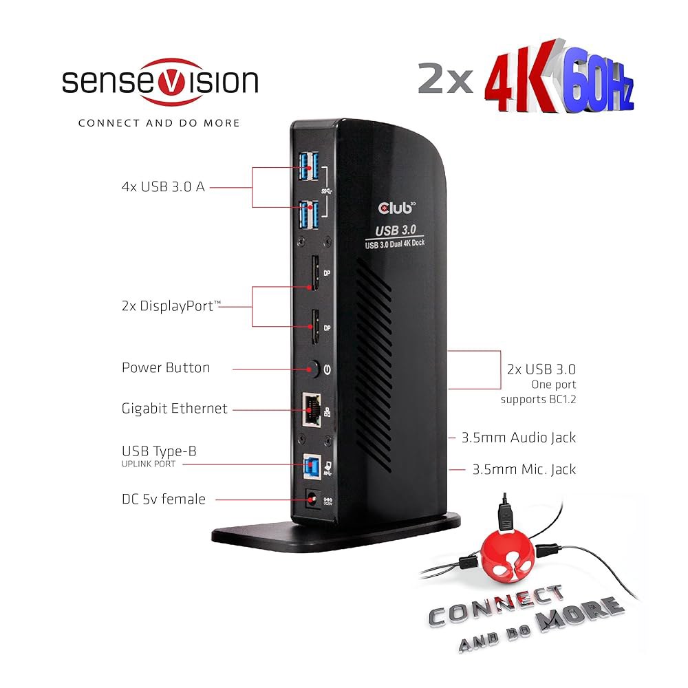 클럽 3D CSV1460 타입 4K60Hz 또는 A 디스플레이 듀얼 스테이션 도킹 USB3.2 C 1세대 - 상세 이미지 2