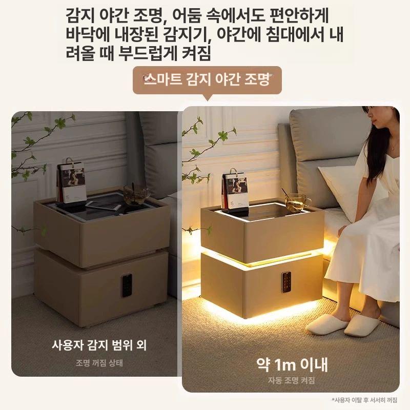 인테리어 협탁 led 침실 사이드테이블 침대옆 조립 서랍장 조명 무선충전 램프 모던 - 상세 이미지 4