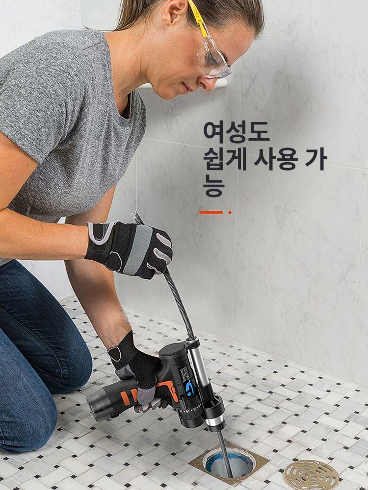 전동 변기관통기 하수구 도구 싱크대 뚫는 드릴 막힘 욕실 파이프 기계 배관청소 이미지 6