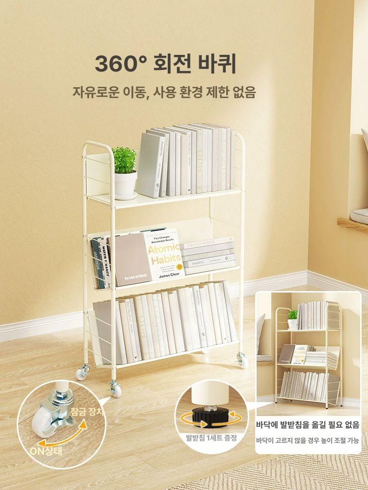 바퀴달린 이동식책장 사무실 선반 북카트 책꽂이 수납장 보관 플로어 심플 스탠다드 - 상세 이미지 5