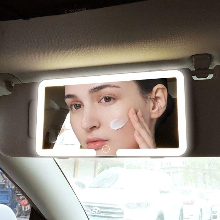 차량용 화장거울 선바이저 충전식 메이크업 룸미러 블랙 전구 인테리어 조명등 사각등 걸이식 - 상품 이미지