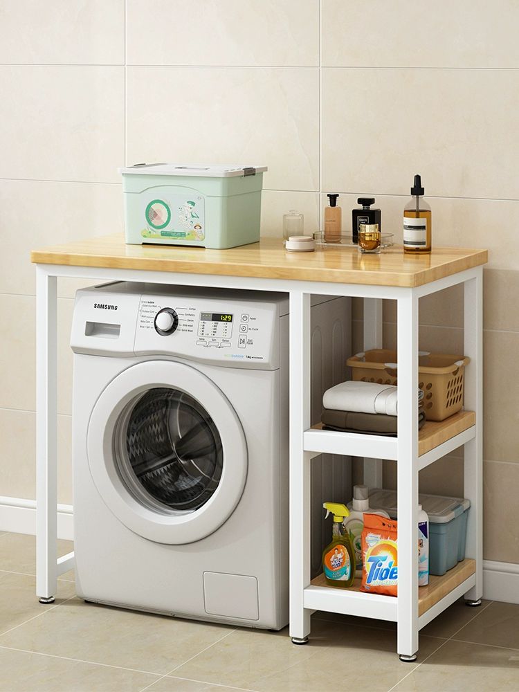원목 선반 건조기 이동식 받침대 발코니 바퀴 수납함 미니 웨건 나뭇결 트롤리 튼튼한 - 상품 이미지