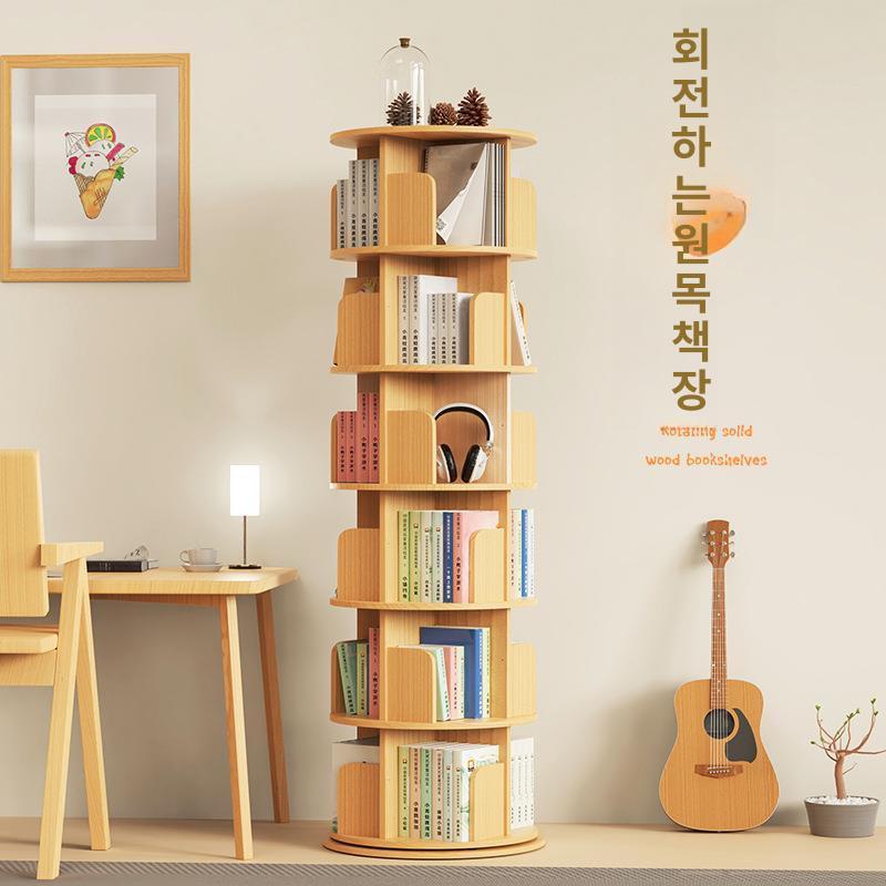원목 회전책장 미니멀리스트 거실 캐비닛 서재 원형 디자인 북타워 진열장 고급 - 상세 이미지 2