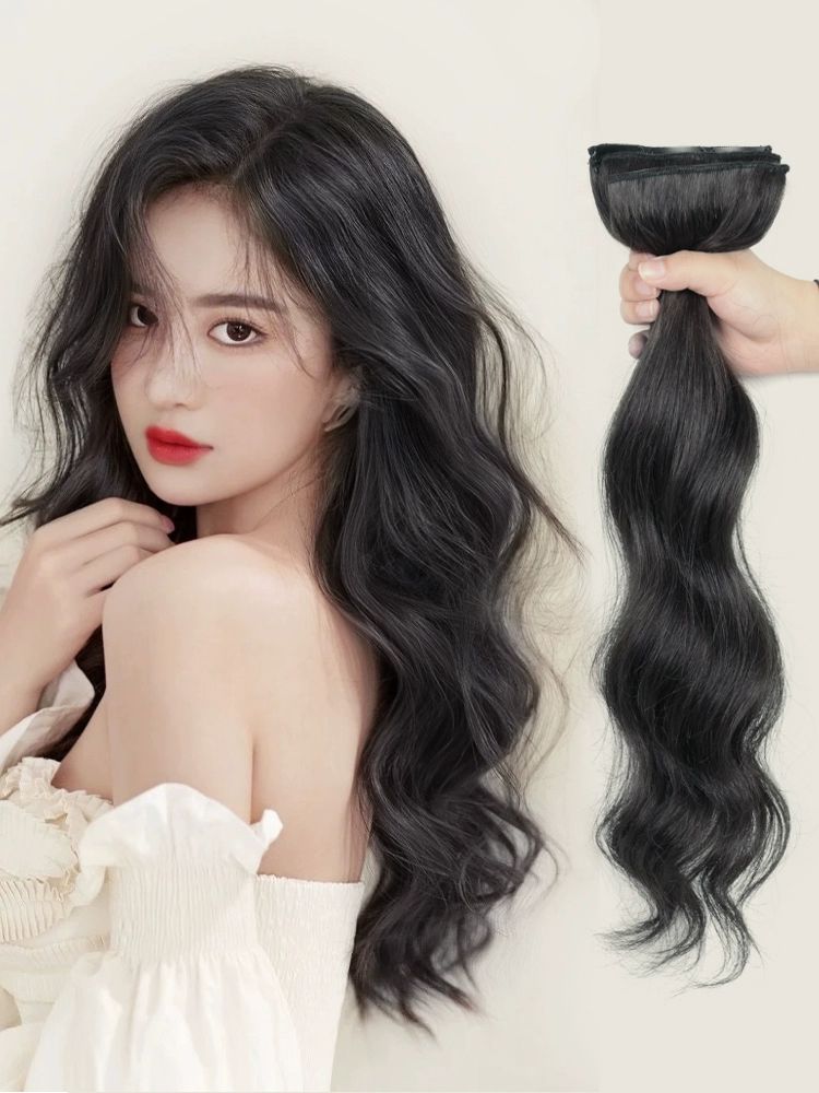 부분가발 웨이브 볼륨 헤어피스 긴머리 연출용 인모 내추럴 컬러 스타일링 커버력 - 상품 이미지