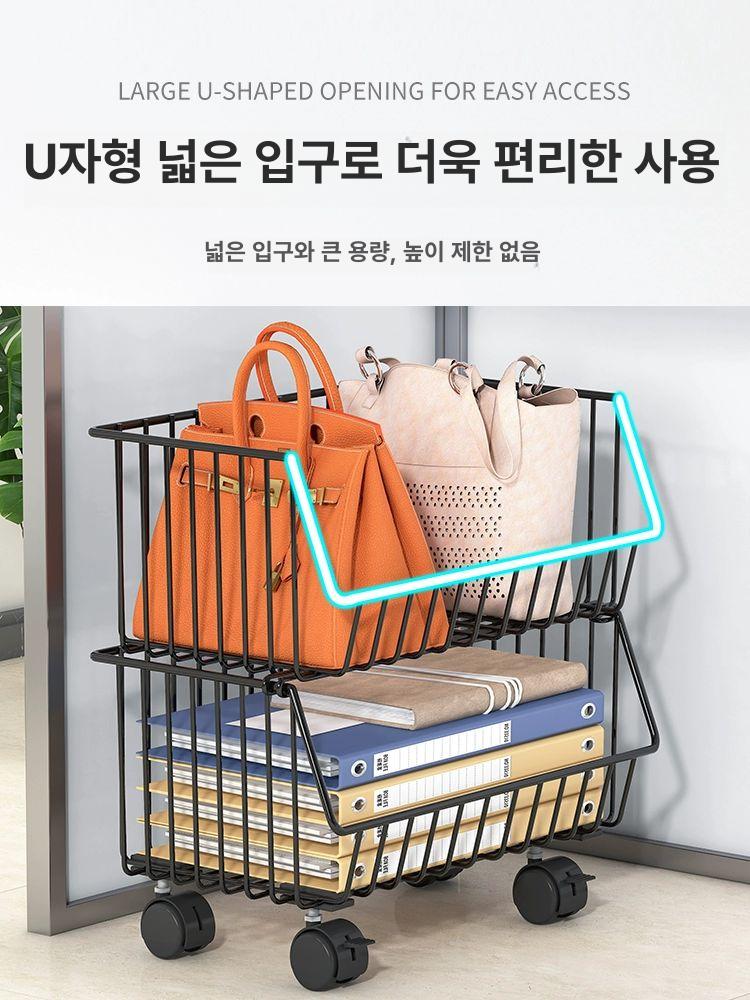 선반 보관함 소품 수납 책상밑 바스켓 상자 바구니 정리함 바퀴 높이 정리대 가방보관 - 상세 이미지 4