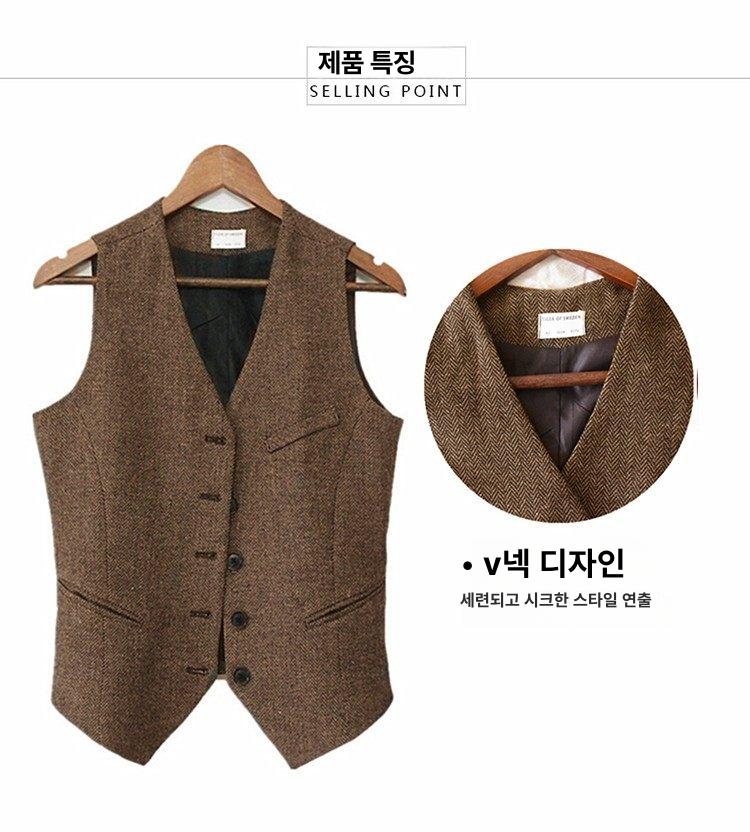 여성 승마 남여 헤링본 복고풍 조끼 숙녀 모직 정장 - 상세 이미지 2