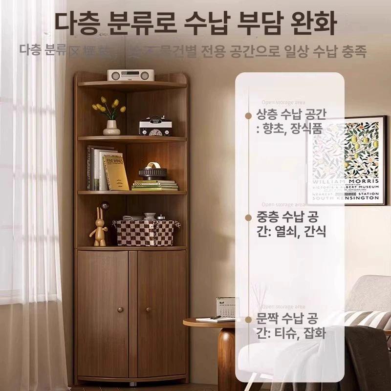 코너수납장 모서리선반 빈티지 우드 삼각 틈새장 거실 인테리어 책장 심플 앤틱 - 상세 이미지 3