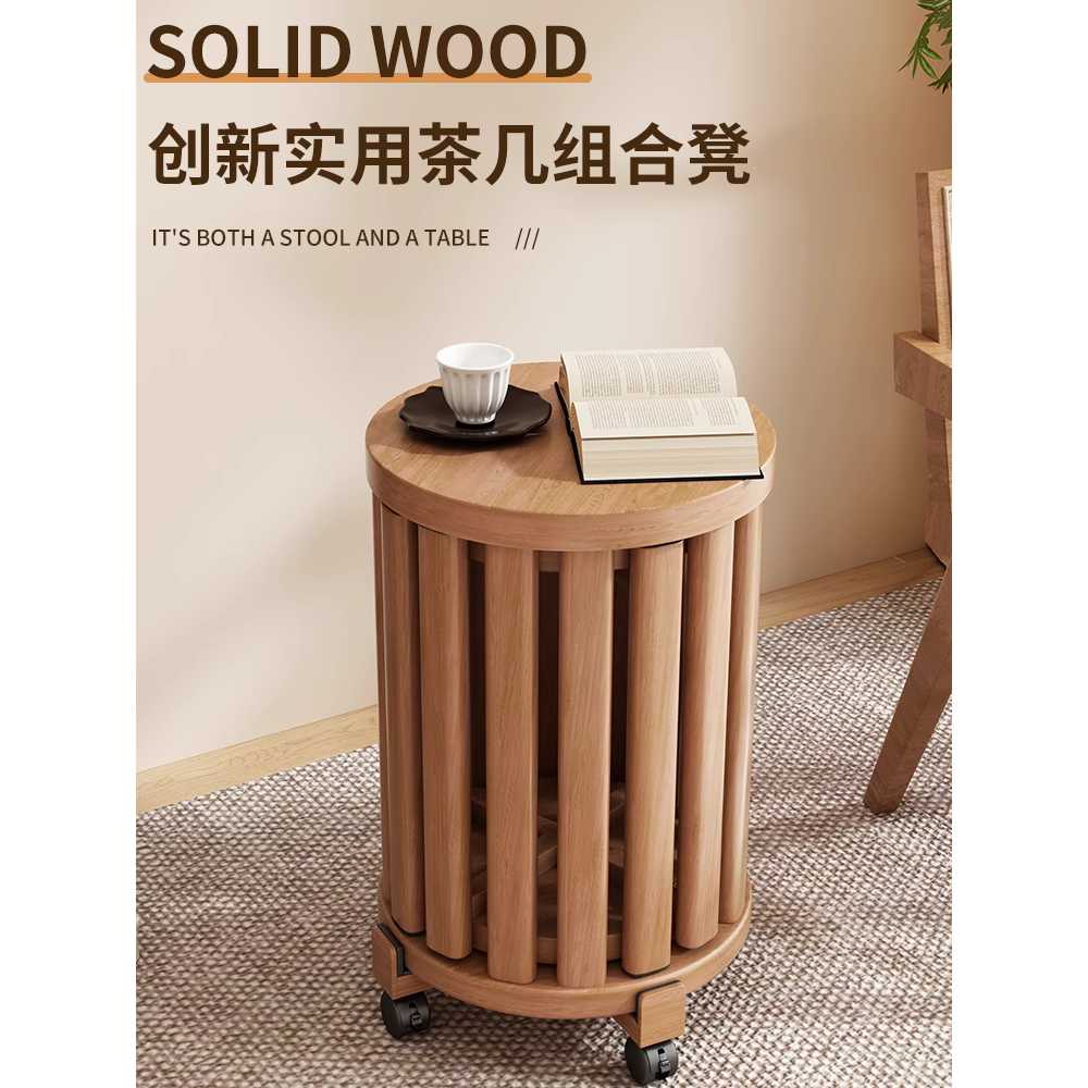 원목 4in1 우드 미니 이동형 스톨 보조 체어 카페 원형스툴 현관 빈티지 고재스툴 - 상세 이미지 5
