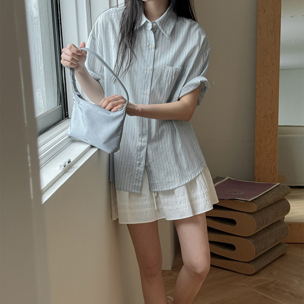 세로 스트라이프 루즈핏 코튼 셔츠 - 상세 이미지 2