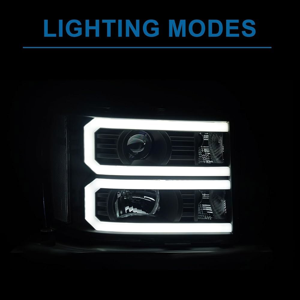 2007-2013 GMC 시에라 1500 2500HD 3500HD용 풀럭스 LED DRL 헤드라이트, 클래식 프론트 라이트 없음 전면 좌측 헤드램프 블랙 하우징 클리어 리플렉터 - 상세 이미지 2