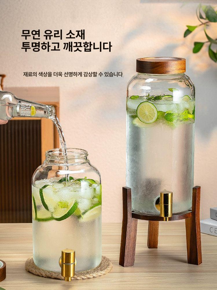 우드 내열 카페 물통 대용량 유리병 수도꼭지 음료 디스펜서 홈카페 업소용 - 상세 이미지 4