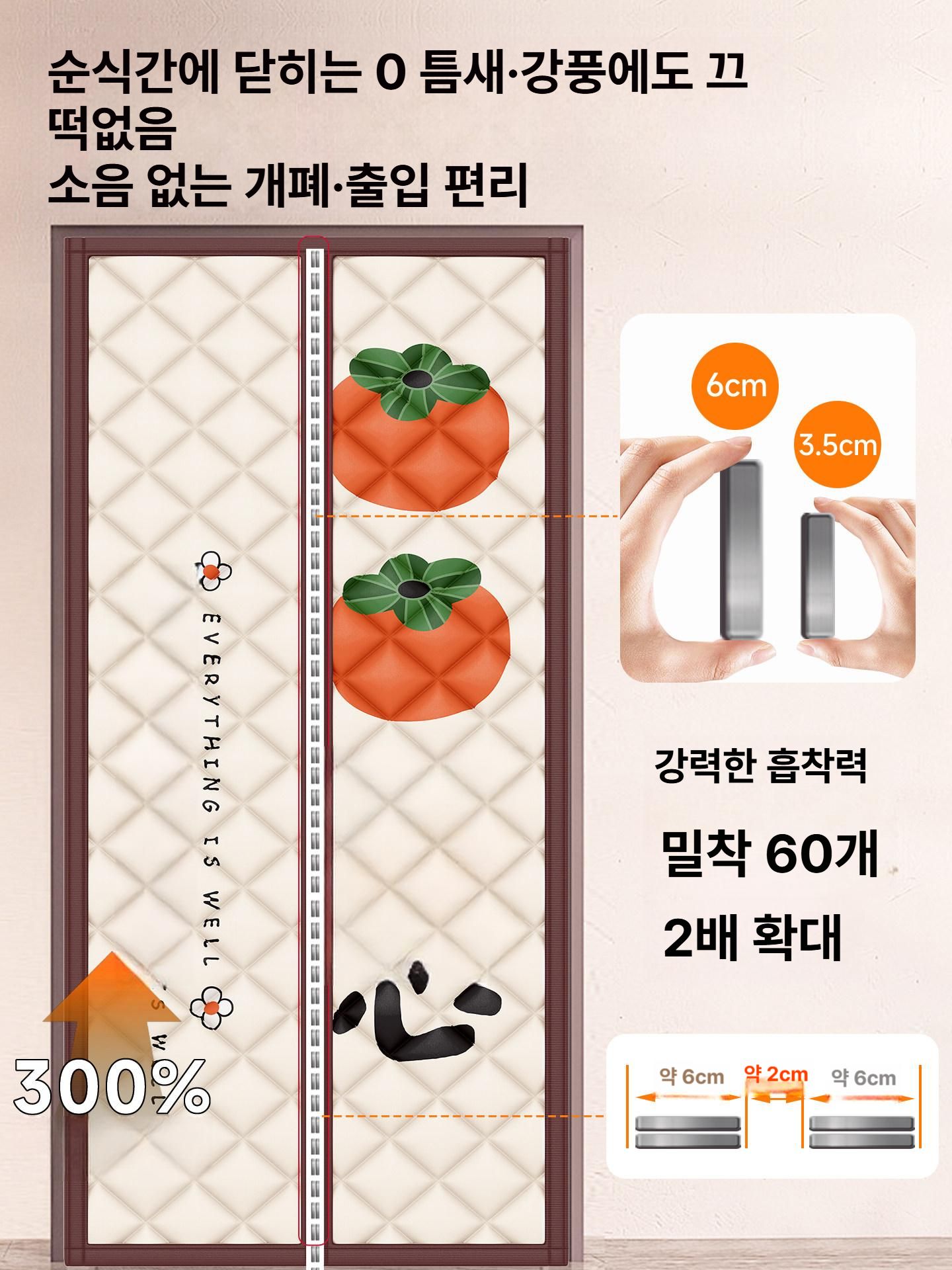 겨울 단열현관문 바람막이 방한 비닐 자석 중문 행운 현관문바람막이 패딩 난방 방풍커튼 - 상세 이미지 3