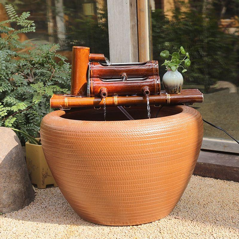 천연 대나무 미니분수대 실내 가습 정원 장식 분수 폭포 어항 선물용 - 상세 이미지 3