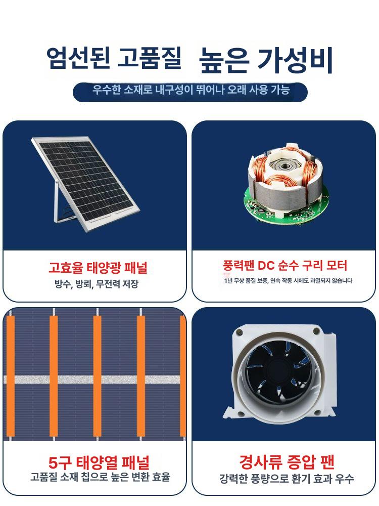 가스배출기 벤츄레이터 태양광 덕트 환풍기 환기팬 휀 정화조 배관 배기 화장실 - 상세 이미지 3