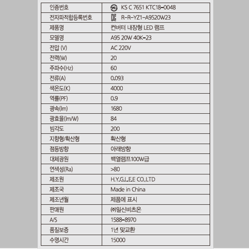LED 전구 A95 A-벌브 20W 주백색 4000K 매장 카페 가로등 줄조명 램프 비츠온 이미지 7