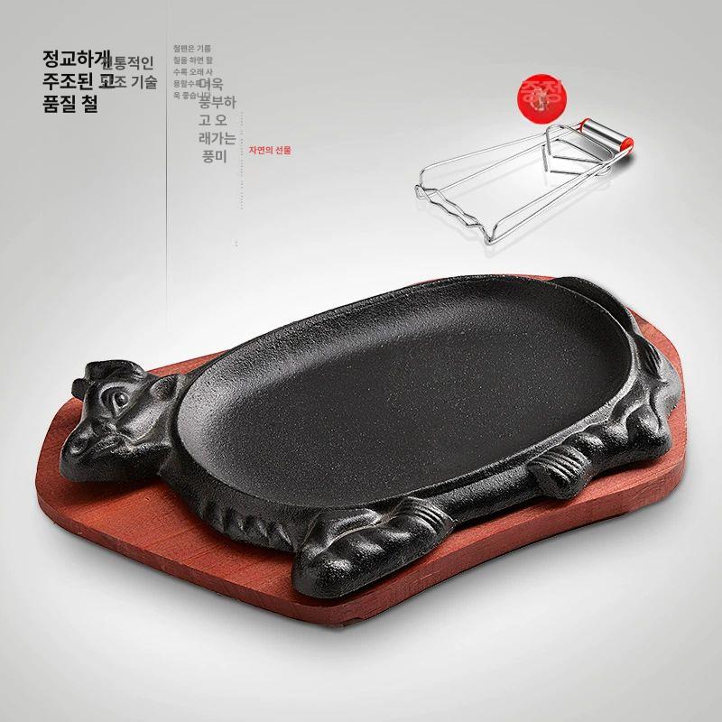 무쇠팬 맥반석철판 인덕션 원형 철판구이 스테이크철판 주물그릴팬 주물구이판 - 상세 이미지 2