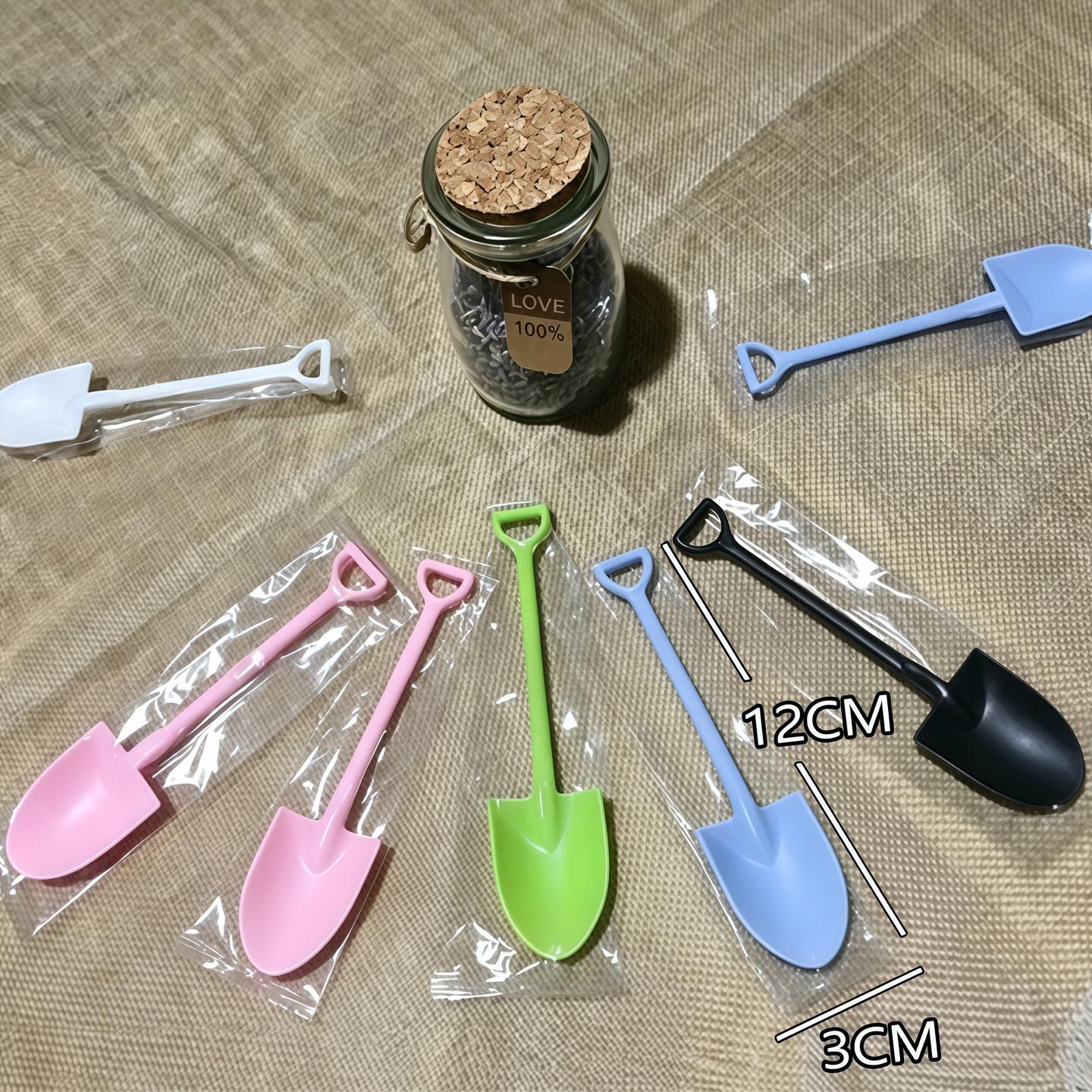 일회용 스푼 삽모양 숟가락 요거트 디저트 플라스틱 투명 검은색 세트 푸딩 케이크 팩 철삽 - 상세 이미지 3
