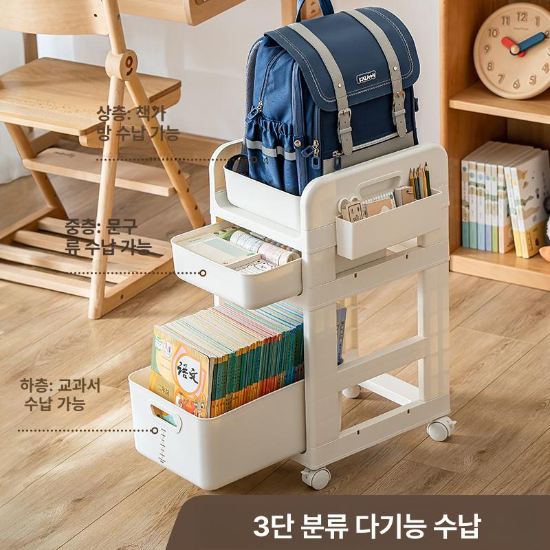 책상옆 책가방정리함 이동식 책가방수납 바퀴 책꽂이 달린 사이드 바닥형 수납함 - 상세 이미지 2