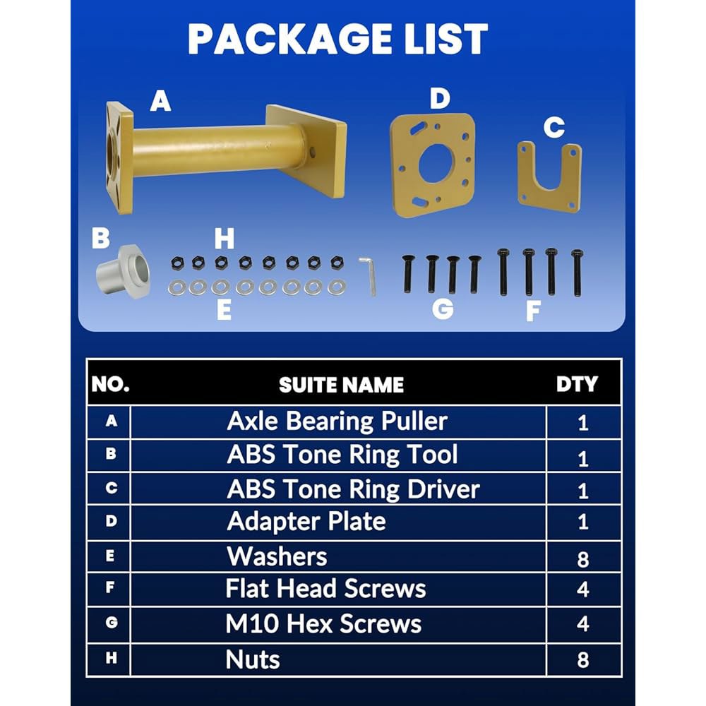 DPTool 리어 액슬 베어링 풀러 제거 설치 도구 키트 ABS 톤 링 40mm 드라이버, 어댑터 플레이트 포함, 토요타 4러너 힐럭스 타코마 T100 툰드라 지원 - 상세 이미지 3