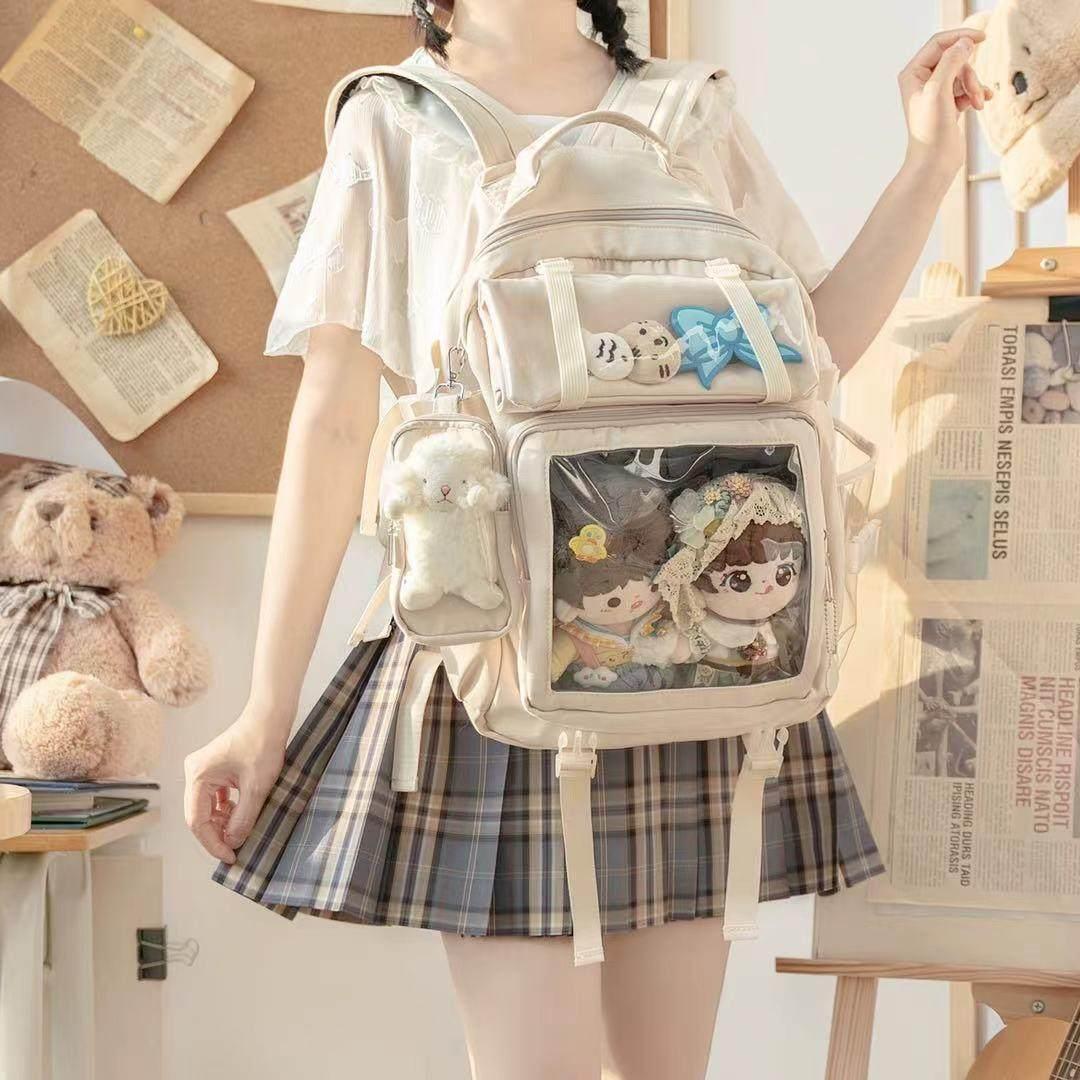 여성백팩 인형수납 덕질용품 피규어전시 대용량백팩 감성가방 베이지 - 상세 이미지 2