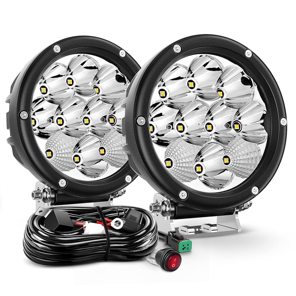 Nilight 5.7인치 원형 50W LED 드라이빙 라이트 포함 / 16AWG DT 커넥터 배선 하네스 6500LM IP68 스팟 플러드 콤보 작업 램프 오프로드 ATV UTV - 상품 이미지