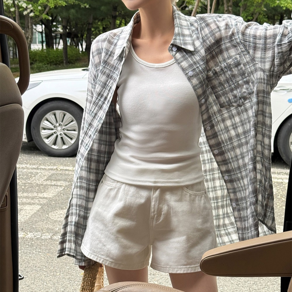 포리 오버핏 빈티지 체크 링클 셔츠 - 상세 이미지 2