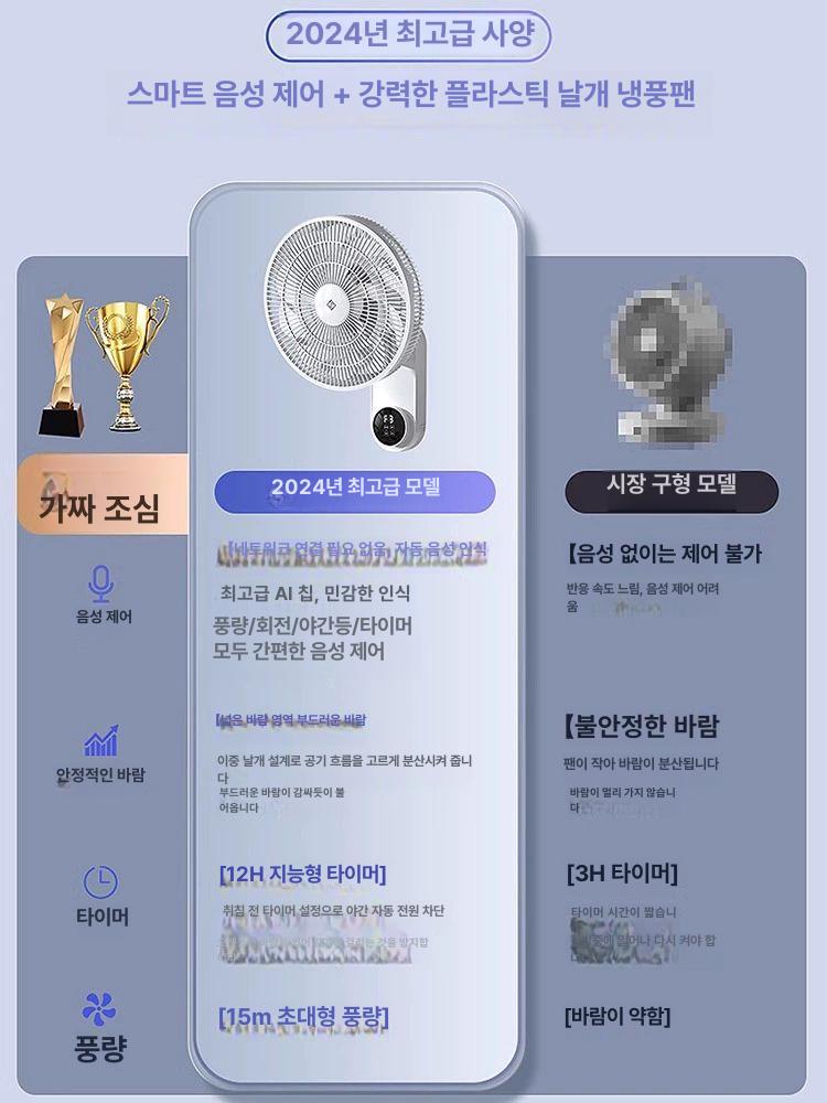 벽걸이형 선풍기 가정용 가정 무소음 사무실 상업용 대형 무타공 욕실 소형 자 회전 - 상세 이미지 2
