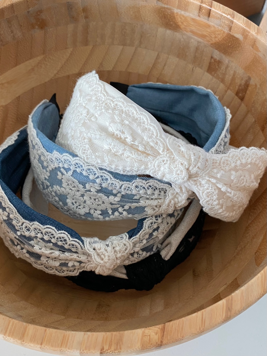 린넨 데님 레이스 꼬임 와이드 넓은 내추럴머리띠 데일리 감성악세서리 여름 - 상품 이미지