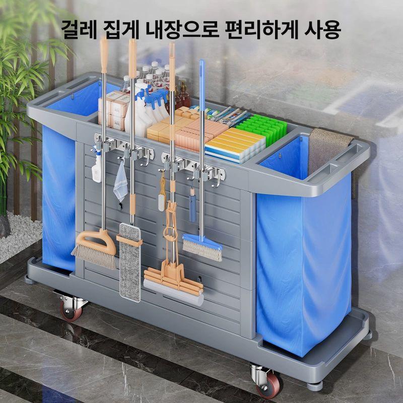 청소카트 이동식 조립형 호텔 모텔 린넨 세탁물 수건 운반 구르마 청소 도구 보관함 - 상세 이미지 2