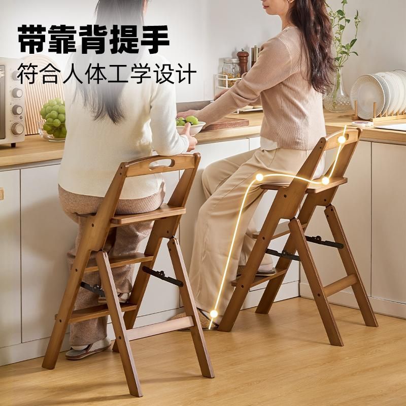 원목 인테리어 간이 다용도 계단의자 스텝 다기능 사다리 접이식 알루미늄 가정용 발판 말비계 3단계 접이식 접사다리 플랫 페달 - 상품 이미지