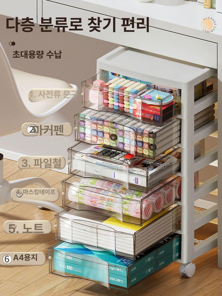 이동식 서류함 트레이 사무실 보관 캐비닛 카트 바퀴 서랍 사무용 트롤리 문서함 삼단 - 상세 이미지 3