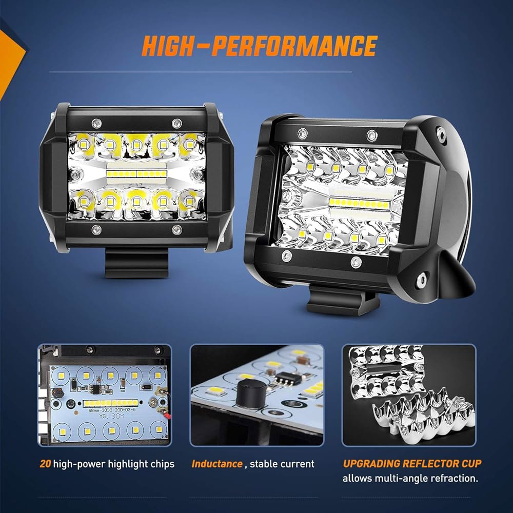Nilight LED 라이트 바 2PCS 60W 4인치 홍수 지점 콤보 워크 포드 트리플 로우 드라이빙 램프(12피트 배선 하네스 키트 포함) - 리드 2개 - 상세 이미지 3