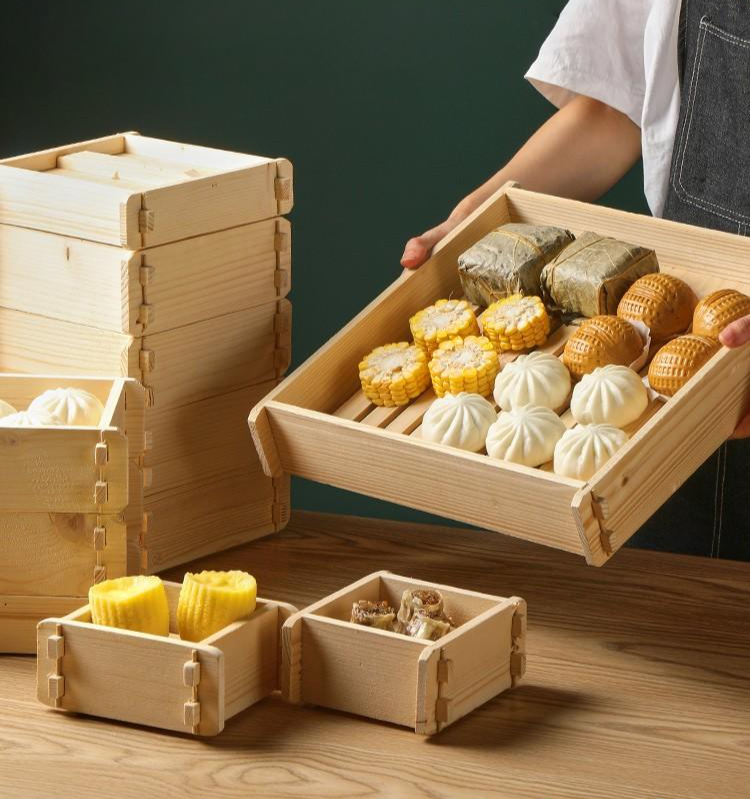 수제 편백찜기 딤섬 찜판 미니편백나무찜기 사각 감성 손잡이 스티머 홑겹 만두찜기 - 상품 이미지