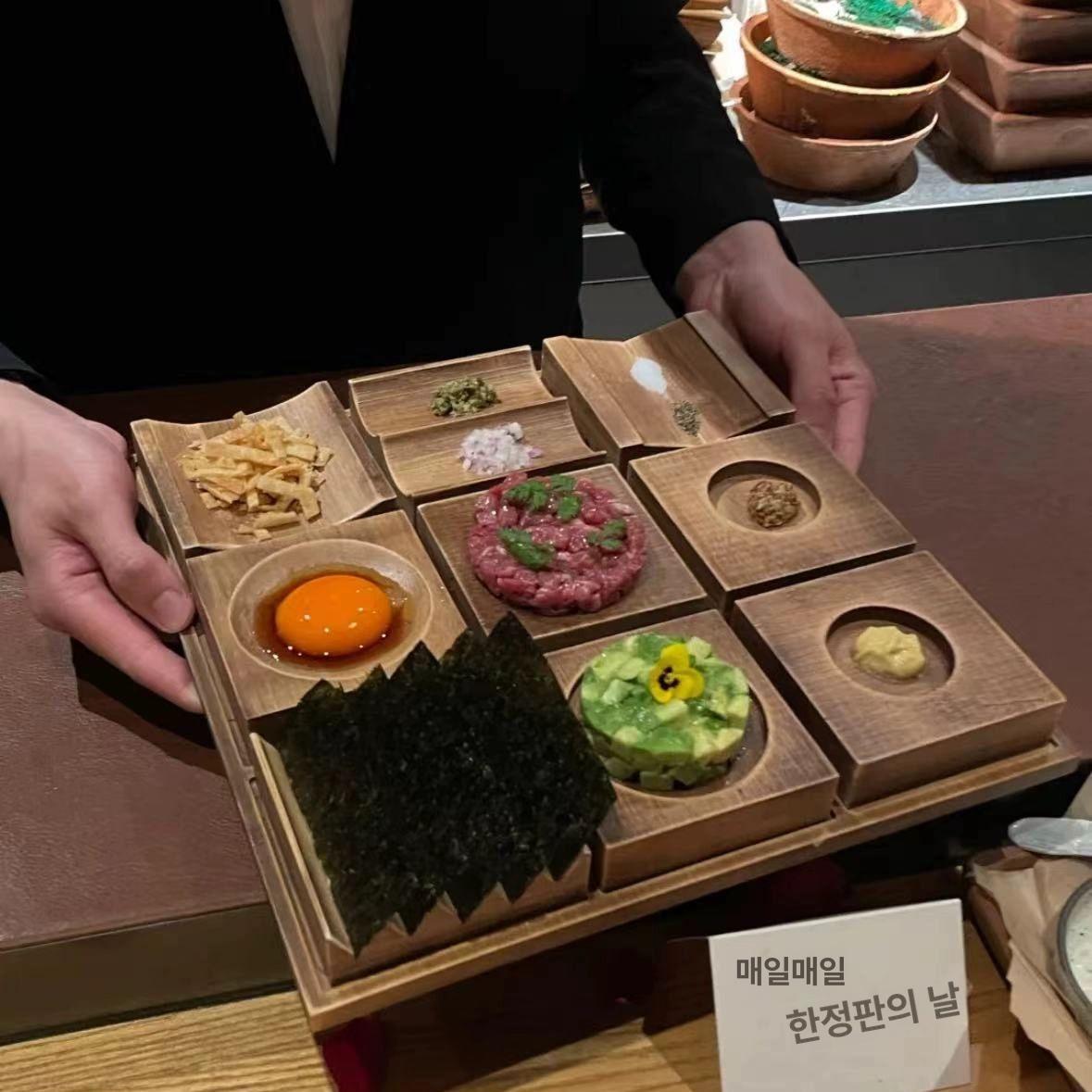 일본 우드구절판 다과 일식 나무 분할 디저트 식기 칸 격자나눔접시 우드트레이 쟁반 - 상세 이미지 4