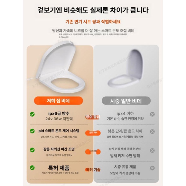 프리미엄 무소음 따뜻한 생활방수 치마형 온열 U자형 변기시트 대형U자형 스마트 과열방지 IPX6 방수 - 상세 이미지 2